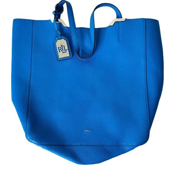 Ralph Lauren Handbags - Ralph Lauren Women's Blue Pebbled Leather Tote Bag - Large